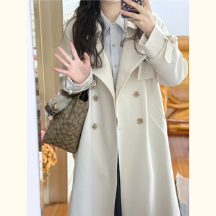 英伦风杏色双排扣中长款 风衣女春秋小个子宽松显瘦系带收腰外套