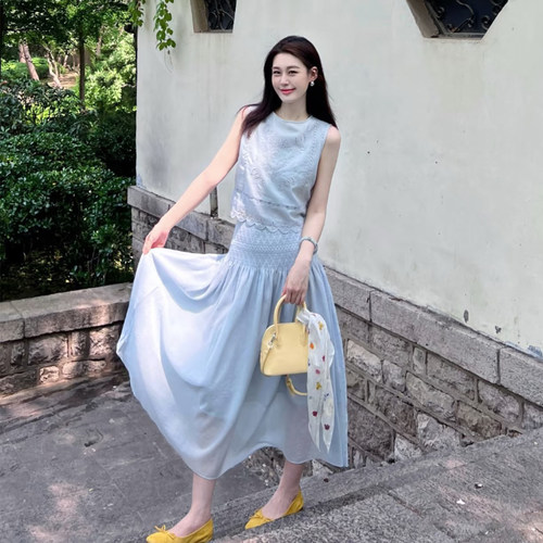 夏季小个子蕾丝绣花两件套连衣裙