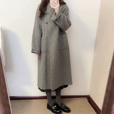 小个子中长款翻领加厚呢子外套