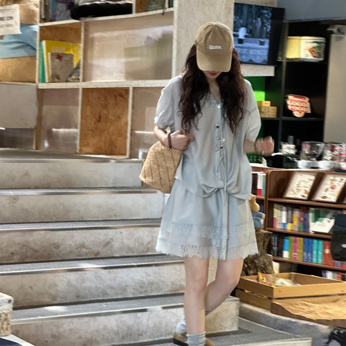 韩系夏季蕾丝衬衫半裙两件套