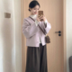 温柔风单排扣紫色圆领毛呢外套女秋冬韩版 小个子宽松显瘦呢子大衣