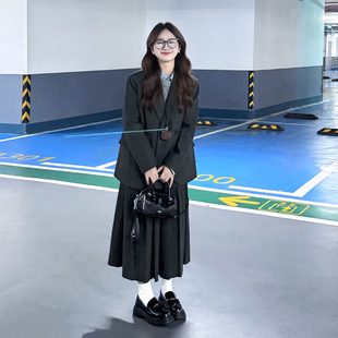 高级感气质通勤毛呢套装女秋冬装小个子西装外套百褶半身裙两件套