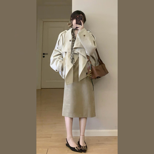 大翻领廓形风衣外套女双排扣宽松慵懒风小个子百搭气质大衣上衣