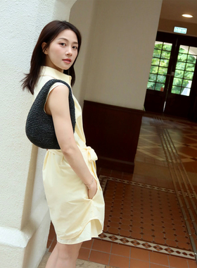 韩系温柔风黄色无袖衬衫连衣裙女夏新款收腰系带显瘦通勤气质短裙