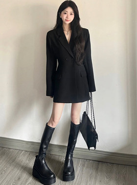 修身黑色设计感新款西服上衣气质