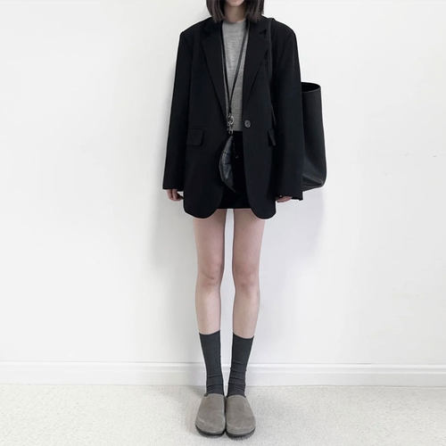 黑色西装外套小个子休闲宽松西服