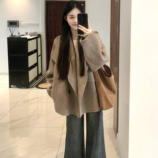 慵懒风咖色毛呢外套女秋冬装新款韩版小个子宽松显瘦百搭呢子大衣