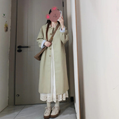 小个子通勤大衣上衣 卡其色条纹袖 韩系廓形风衣外套女春秋季 中长款