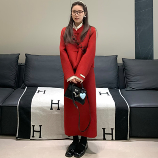 新中式盘扣毛呢套装女秋冬韩版高级感小个子呢子上衣半身裙两件套
