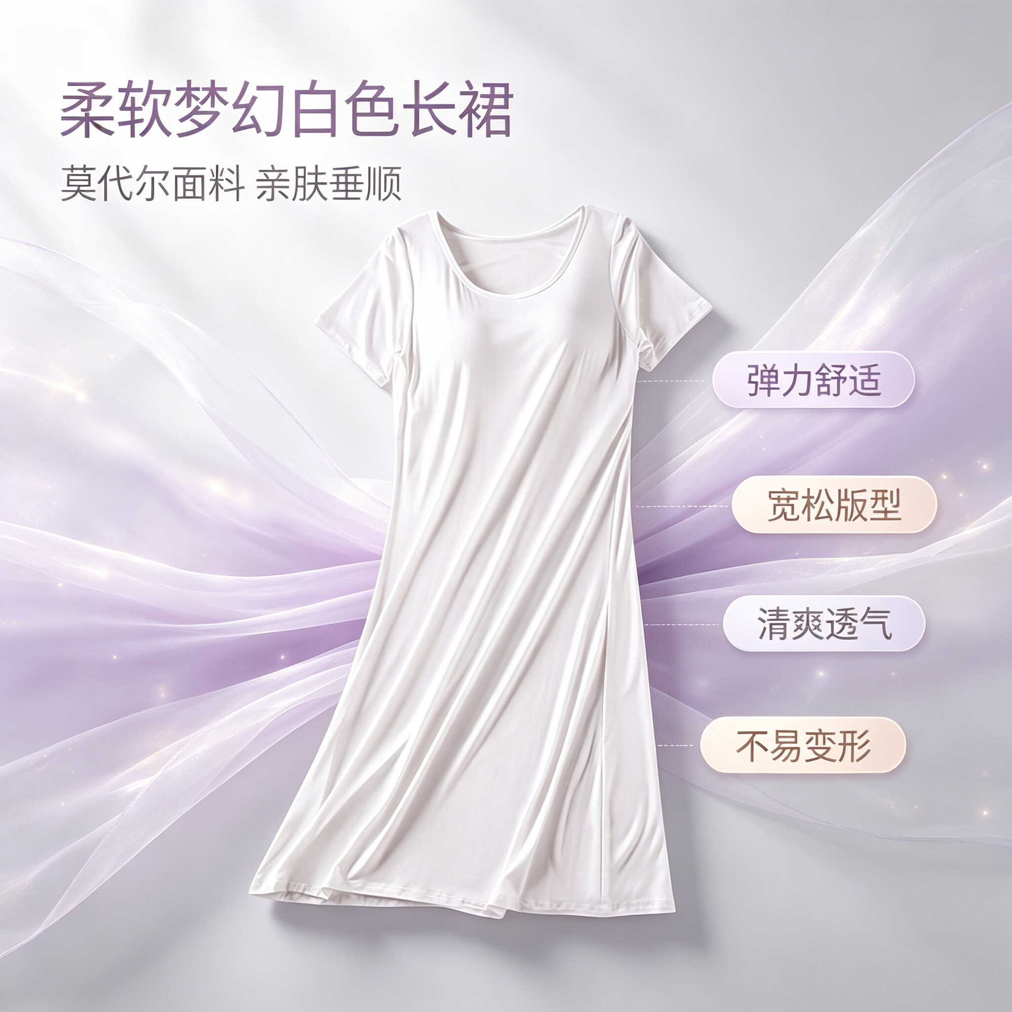 莫代尔带胸垫短袖T恤修身长裙女