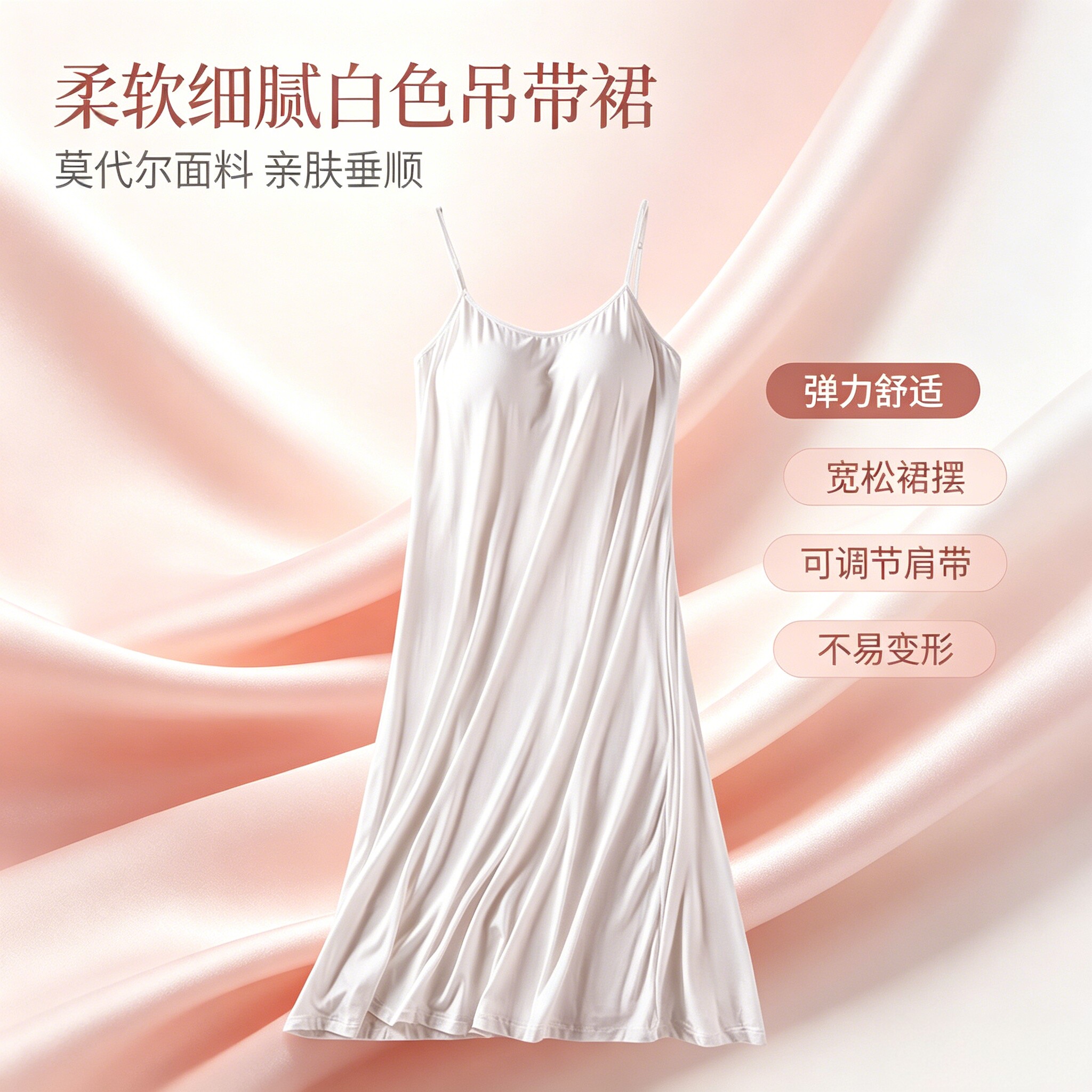 莫代尔带胸垫调节吊带背心长裙女