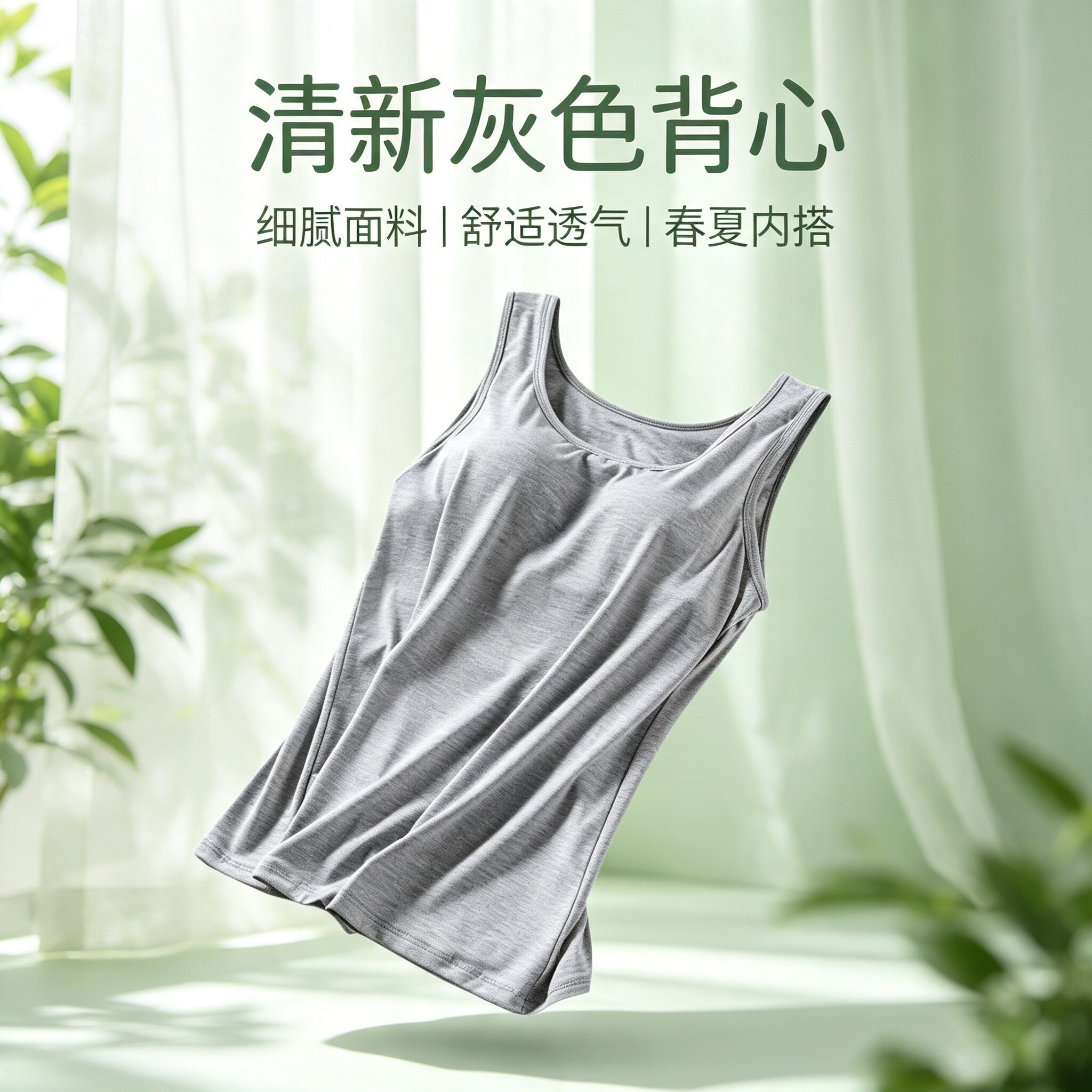 莫代尔灰色带胸垫宽松吊带背心女