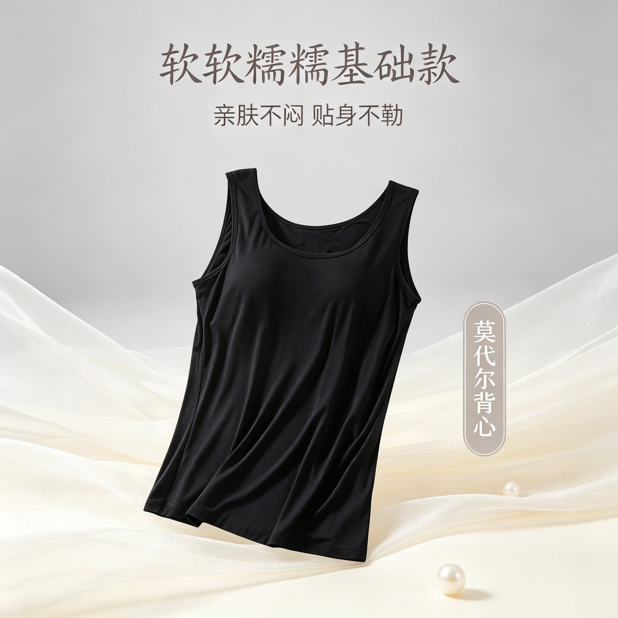 莫代尔无袖带胸垫女薄款背心吊带