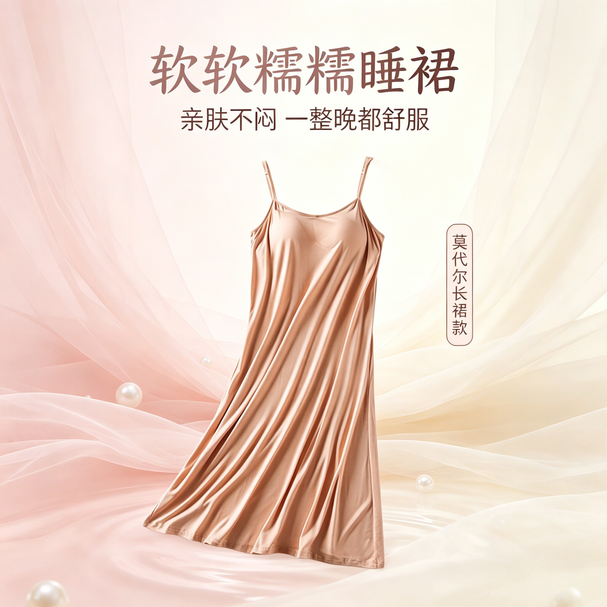 莫代尔带胸垫肤色背心吊带长裙女