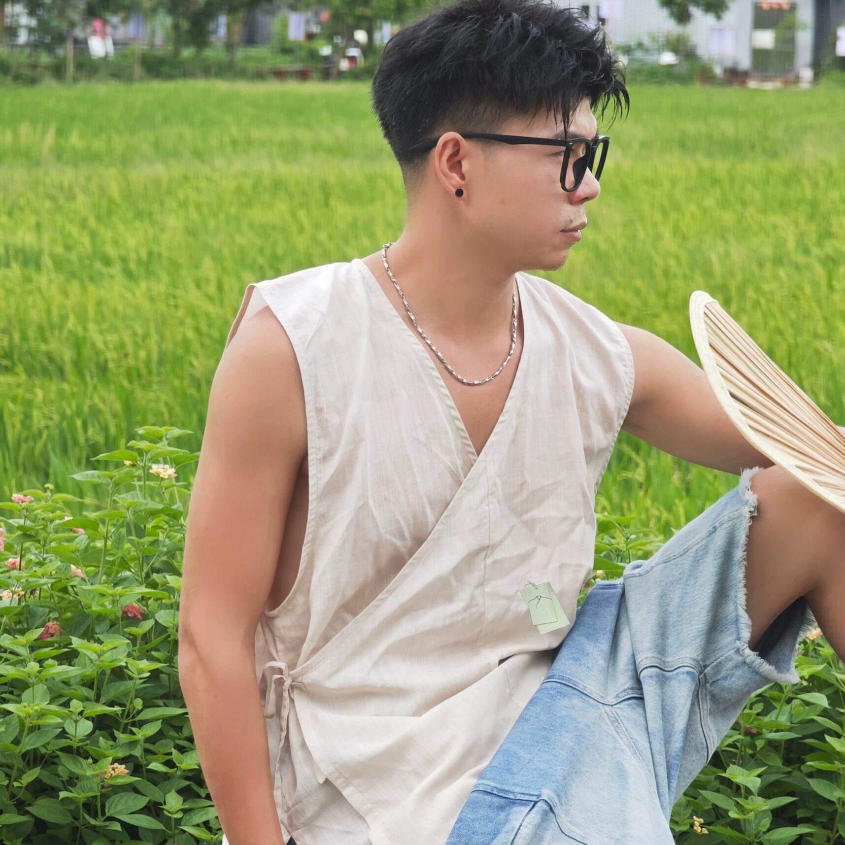 泽恪ZEKE·天丝无领汉服背心 夏季汉服宽松短袖休闲透气吸汗