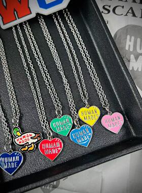 合金男女鸭子爱心项链七彩