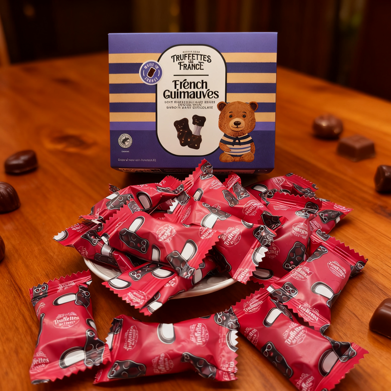 法国进口Truffettes乔慕小熊棉花糖夹心黑巧克力160g圣诞节礼物