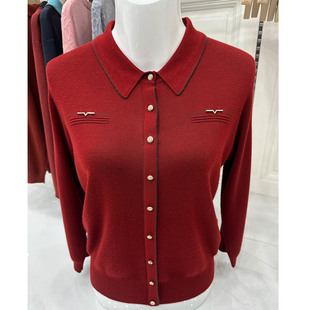 中老年妈妈洋气小衫春装2025新款上衣翻领t恤针织衫女薄款打底衫