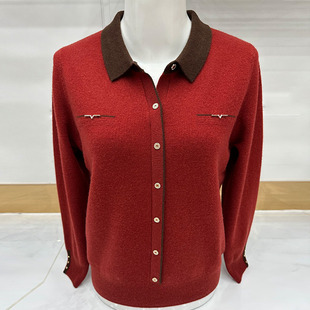 女打底羊毛衫 中老年妈妈洋气小衫 上衣翻领t恤针织衫 2025新款 秋装