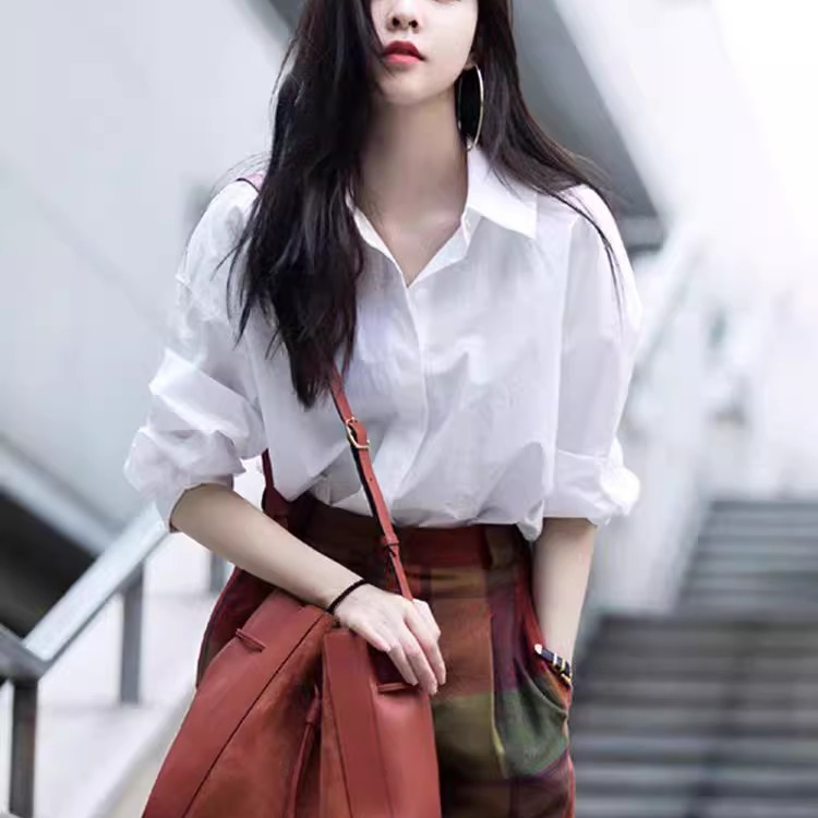宋研霏同款法式宽松白色衬衫