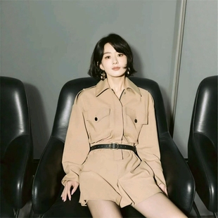 赵丽颖同款卡其色工装连体裤短裤女2025早秋新款时尚百搭休闲裤子