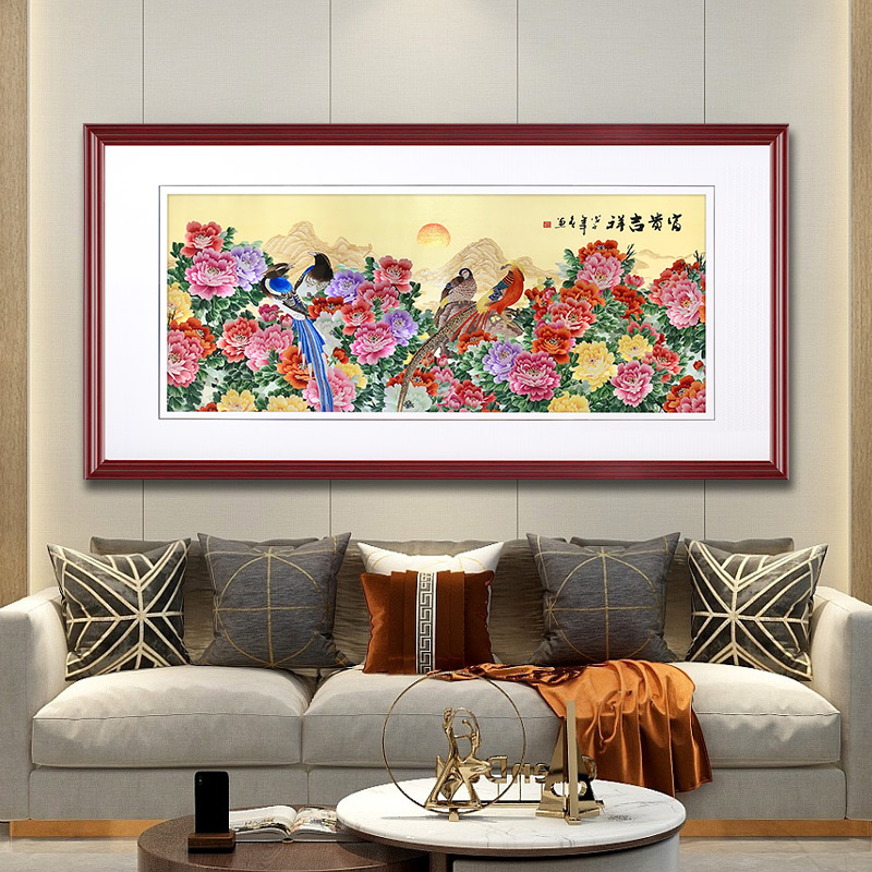 金吴针纯手工刺绣画苏绣成品挂画真丝客厅中式装饰画牡丹富贵吉祥