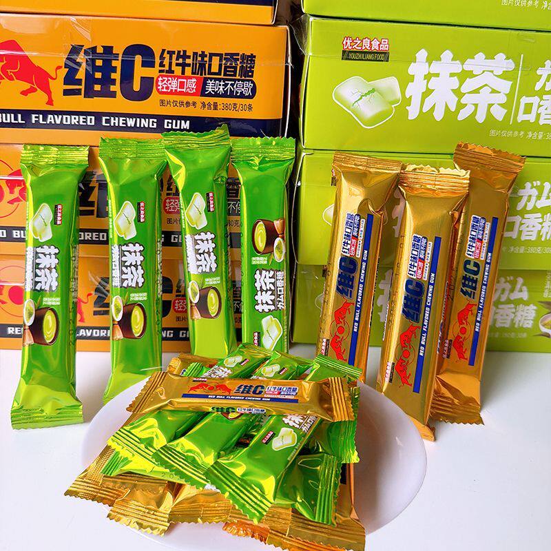 优之良品维C红牛味口香糖抹茶味清新口气独立装零食校园卖部批发