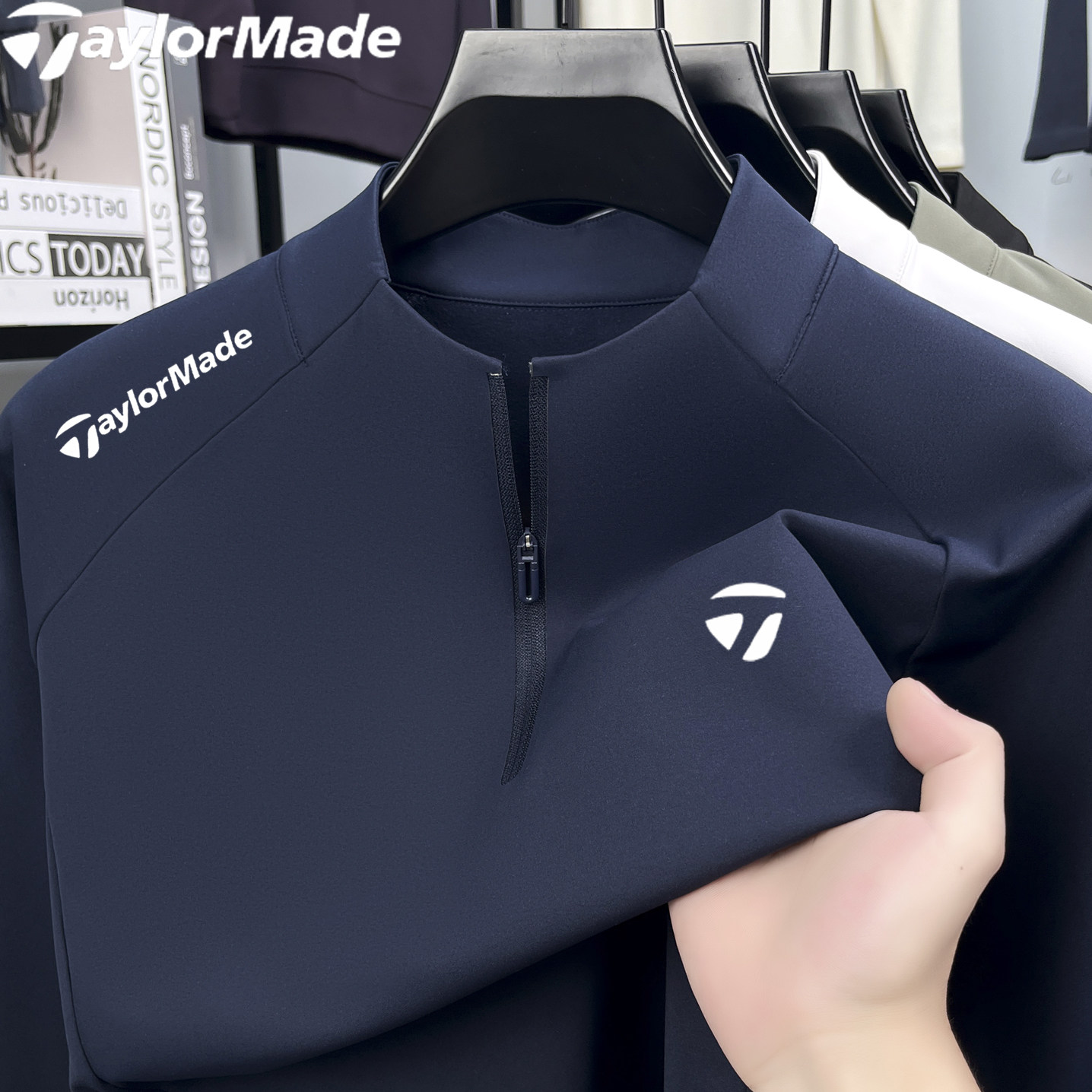 Taylormade泰勒梅高尔夫秋冬薄绒polo 户外运动休闲长袖磨毛T恤男