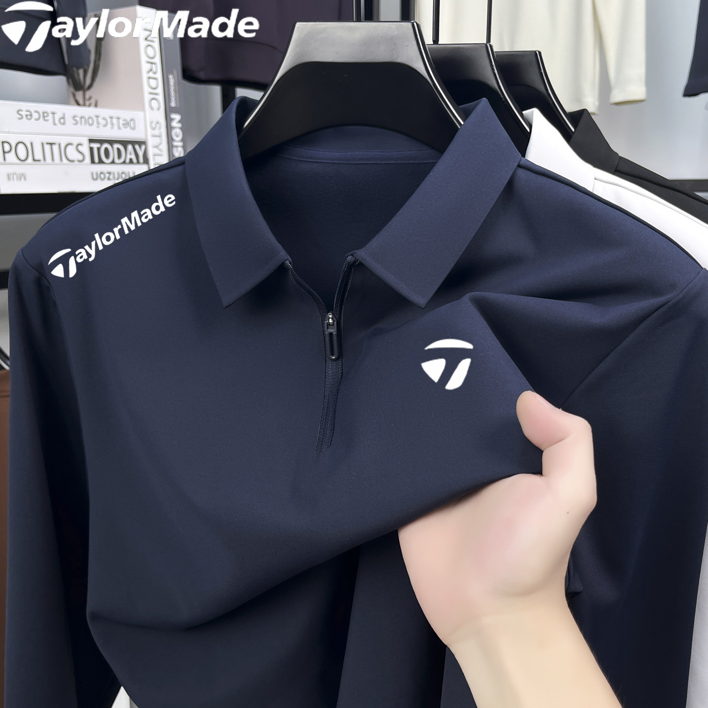 Taylormade泰勒梅高尔夫polo衫男士秋冬薄绒运动速干磨毛长袖T恤
