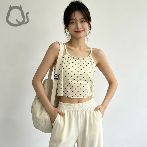 波点吊带瑜伽背心女夏季甜美风