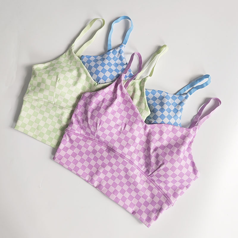 棋盘格一体瑜伽运动吊带内衣健身跑步文胸女裸感聚拢防震美背透气,运动服/休闲服装,运动文胸,淘宝优惠券,粉丝福利购,淘宝优惠卷