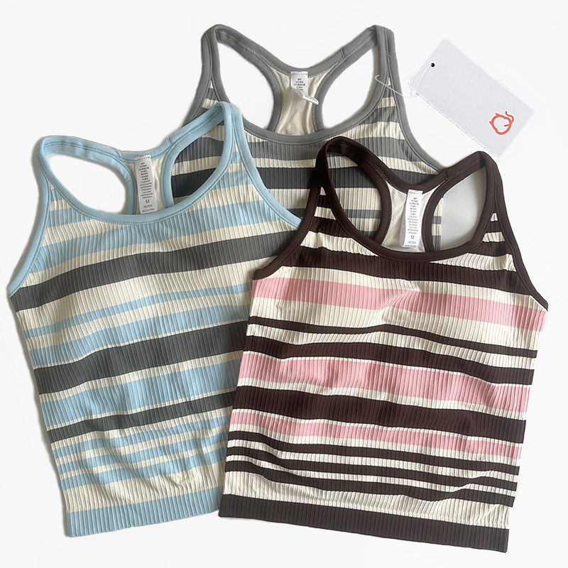 固定一体杯条纹撞色户外骑行跑步工字背心女速干防震瑜伽健身内衣,运动/瑜伽/健身/球迷用品,瑜伽背心,淘宝优惠券,粉丝福利购,淘宝优惠卷