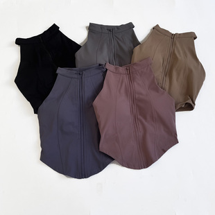 AYogasetlulu拉链背心强压一体胸垫运动内衣跑步健身服无袖上衣