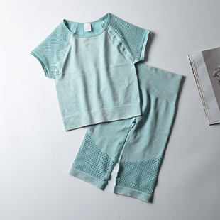 休闲舒适网眼运动两件套透气速干瑜伽上衣高腰跑步运动健身五分裤