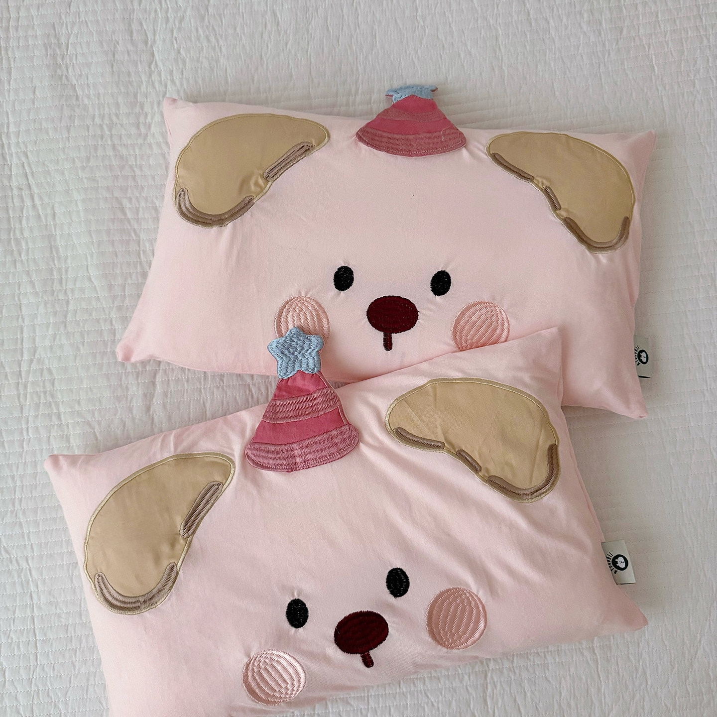 【粉色蛋糕狗】卡通精致刺绣A类全棉磨毛枕套 30*50 48*74