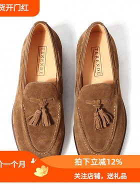 TRD春夏新款反绒男鞋英伦复古乐福鞋男流苏套脚男鞋商务休闲皮鞋
