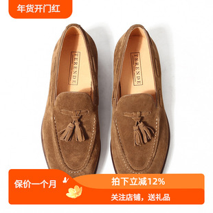 TRD春夏新款反绒男鞋英伦复古乐福鞋男流苏套脚男鞋商务休闲皮鞋
