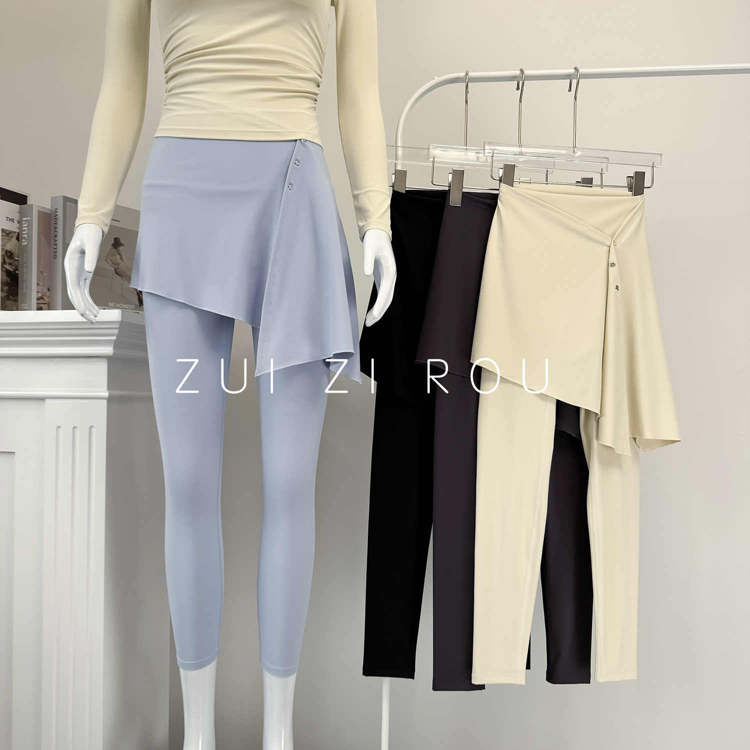 带屁帘瑜伽裤女一片式遮臀裙裤运动健身防尴尬外穿跑步骑行裤春秋