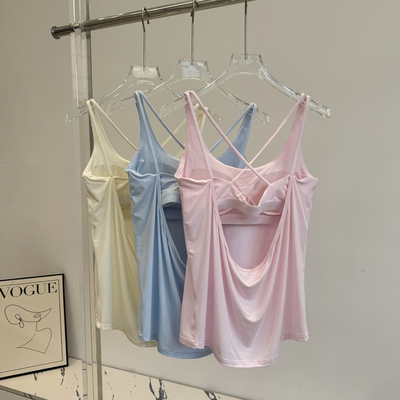 运动背心女带胸垫假两件瑜伽服