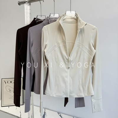 lulu同款瑜伽服外套女秋冬立领训练跑步健身服紧身长袖运动上衣