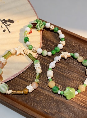 森系小清新陶瓷串珠手链女绿色椰树星星竹节手串小众设计闺蜜手饰