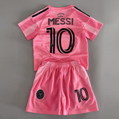 新款 儿童足球服迈阿密国际梅西球衣主场客场男女生粉色速干训练服