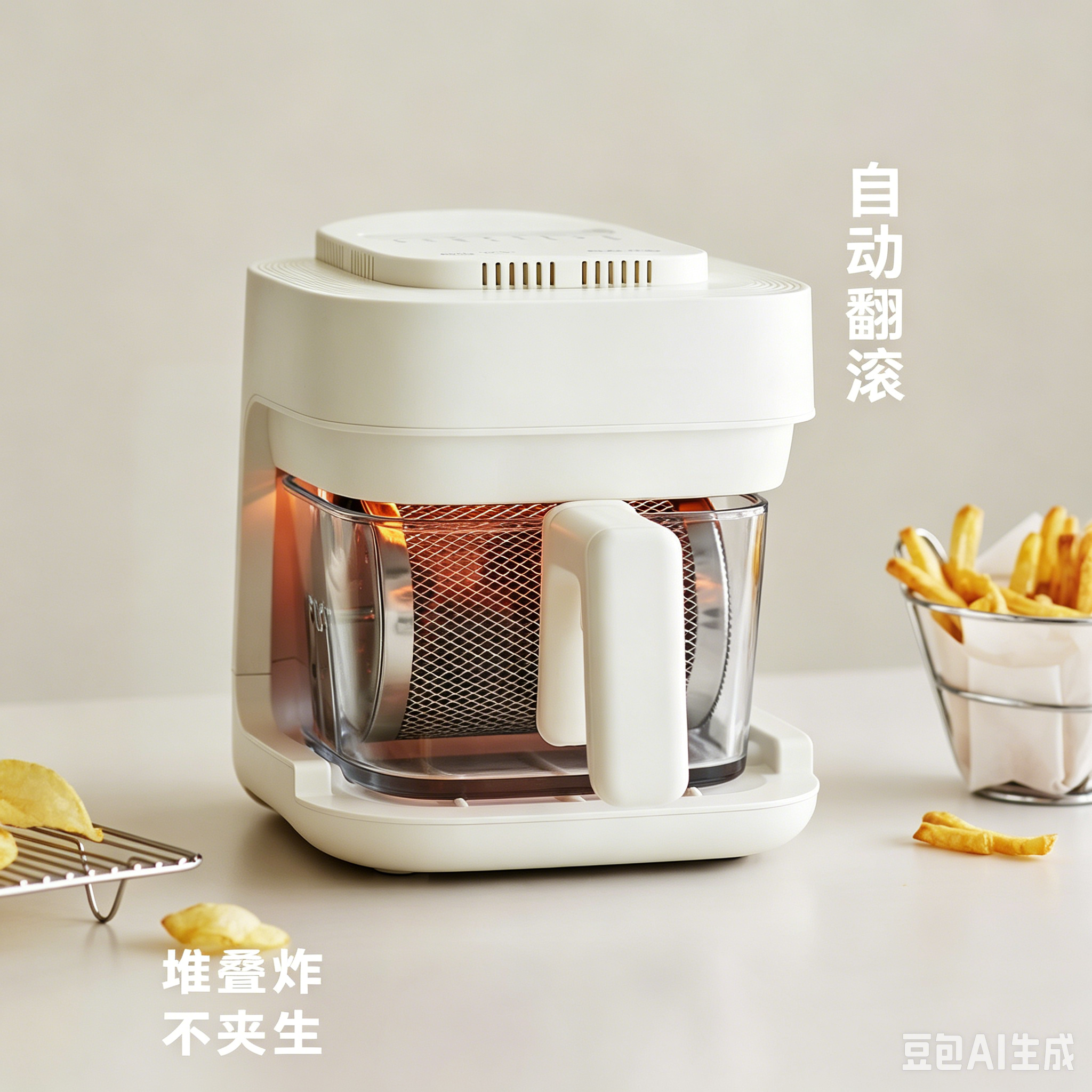 olayks立时空气炸锅新款小型家用免翻面烹饪机可视玻璃内胆电炸锅