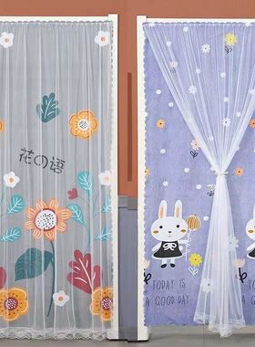 家用夏季防蚊门帘免打孔蕾丝纱门帘厨房卧室门帘隔断帘魔术贴布帘