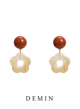 DEMIN 原创气质复古撞色花朵耳环2022新款潮简约可爱无耳洞耳夹女