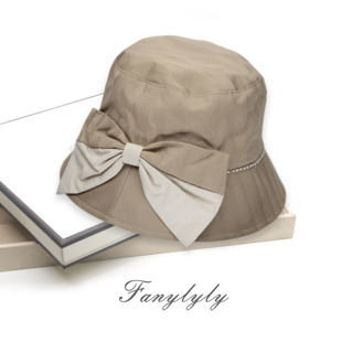 范妮黑胶帽子女士春夏休闲百搭遮阳渔夫帽时尚珍珠防晒精品太阳帽