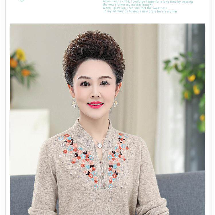 妈妈羊毛毛衣女秋冬2025新款洋气中老年绣花旗袍领保暖羊毛衫上衣