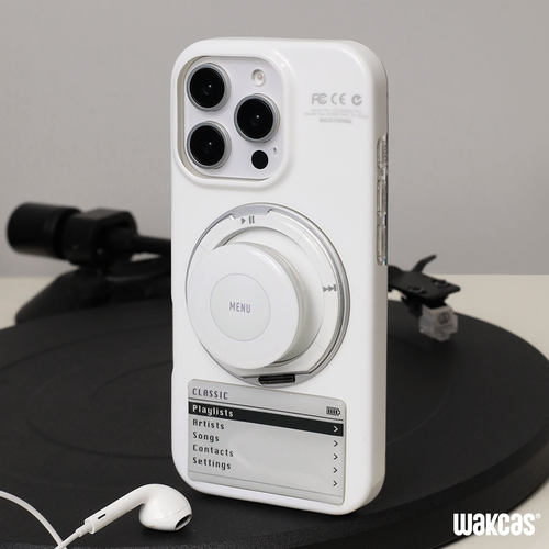 白色播放器iphone苹果16promax手机壳原创小众设计新款旋转支架适用苹果15pro保护壳防摔个性16手机壳趣味14