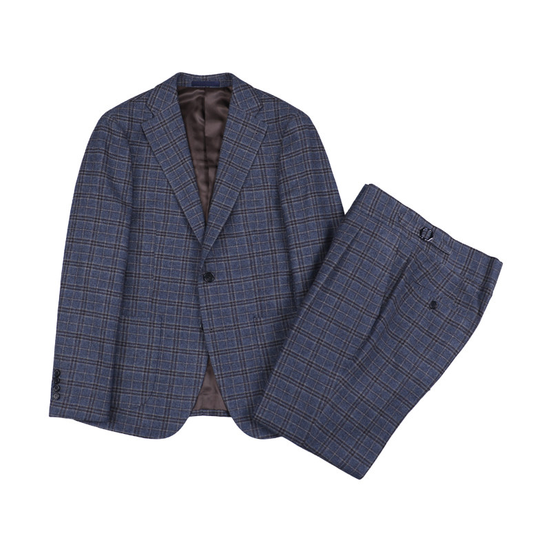 ISIRHONOUR LIGHT LUXURY ITALIAN WOOL BLEND VINTAGE BRITISH BLUE PLAID SLIM FIT SUIT MENS SUIT