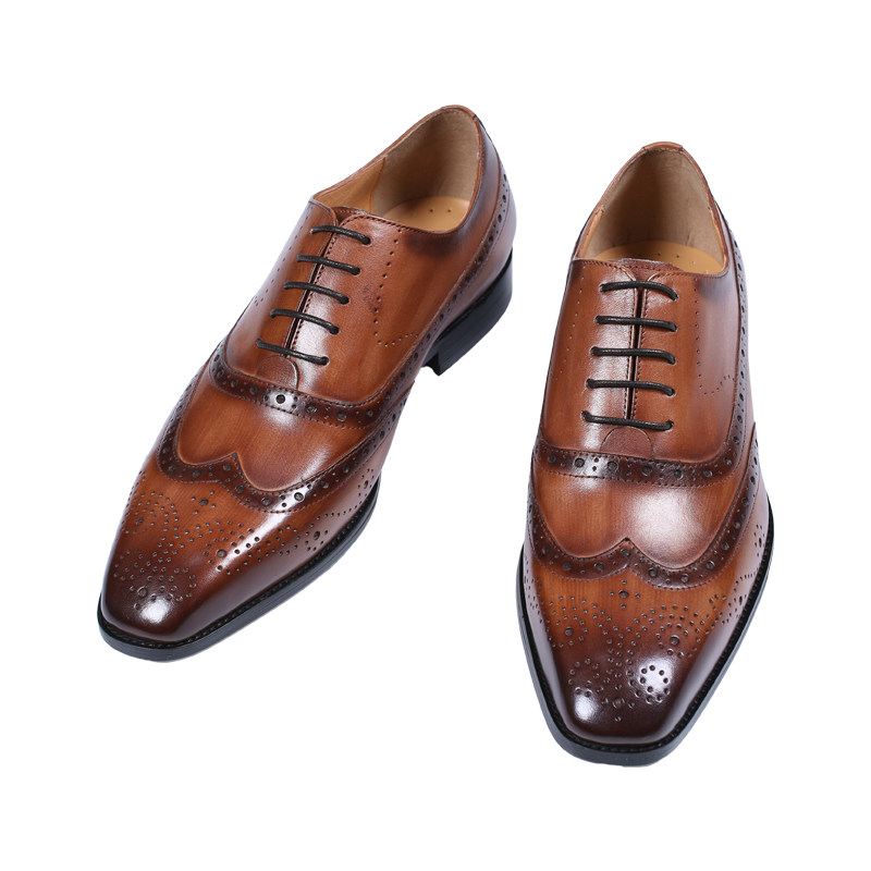 ISIRHONOUR ITALIAN STYLE BRITISH COWHIDE BROGUE CARVED MENS SQUARE TOE BUSINESS WEDDING SHOES FORMAL LEATHER SHOES